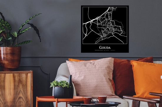 Affiche Gouda - Carte - Plan de la ville - Plan d'étage - 50x50 cm