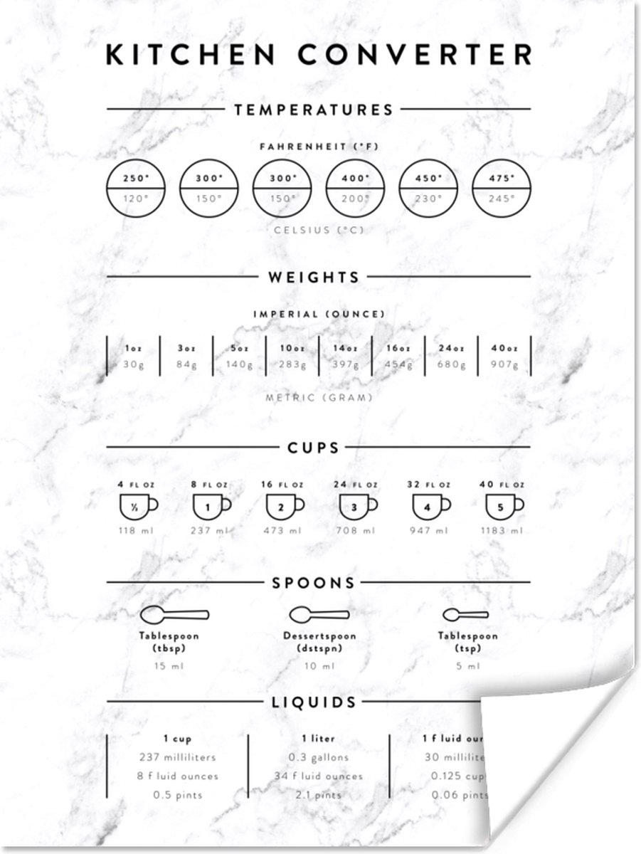 Poster Keuken - Handleiding - Marmer - 30x40 cm