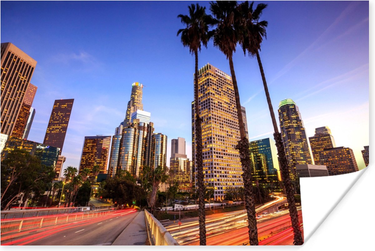 Poster Stad - Palmboom - Stad - 30x20 cm
