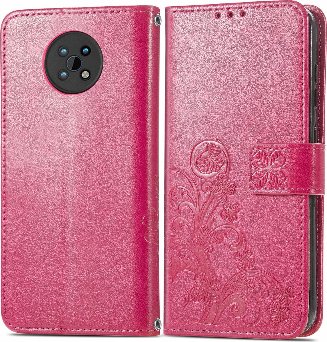 Mobigear Telefoonhoesje geschikt voor Nokia G50 Hoesje | Mobigear Clover Bookcase Portemonnee | Pasjeshouder voor 3 Pasjes | Telefoonhoesje voor Pinpas / OV Kaart / Rijbewijs - Roze