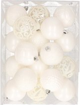 Set van 37x stuks plastic/kunststof kerstballen winter wit 6 cm - Kerstversiering
