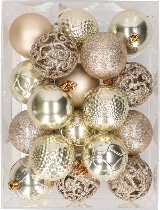 37x stuks kunststof kerstballen licht champagne 6 cm - Kerstversiering