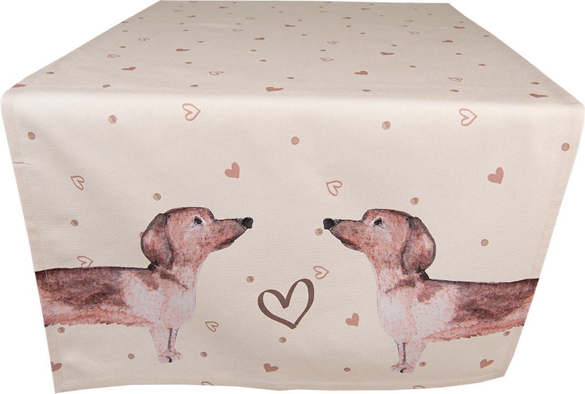 Clayre & Eef Tafelloper 50x140 cm Beige Katoen Rechthoek Teckel Tafelkleed
