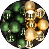 24x stuks kunststof kerstballen mix van goud en donkergroen 6 cm - Kerstversiering