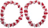 Toppers - Set van 4x stuks hawaii bloemenslinger krans rood en wit - Hawaiikransen/Hawaiislingers