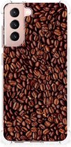 Stevige Bumper Hoesje Geschikt voor Samsung Galaxy S21 FE Smartphone hoesje met doorzichtige rand Koffiebonen