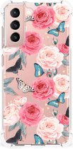 Telefoonhoesje Geschikt voor Samsung Galaxy S21 FE Silicone Case met transparante rand Butterfly Roses