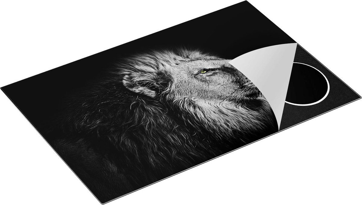 Chefcare Inductie Beschermer Leeuw - Leeuwenkop - Zwart Wit - 81x52 cm - Afdekplaat Inductie - Kookplaat Beschermer - Inductie Mat