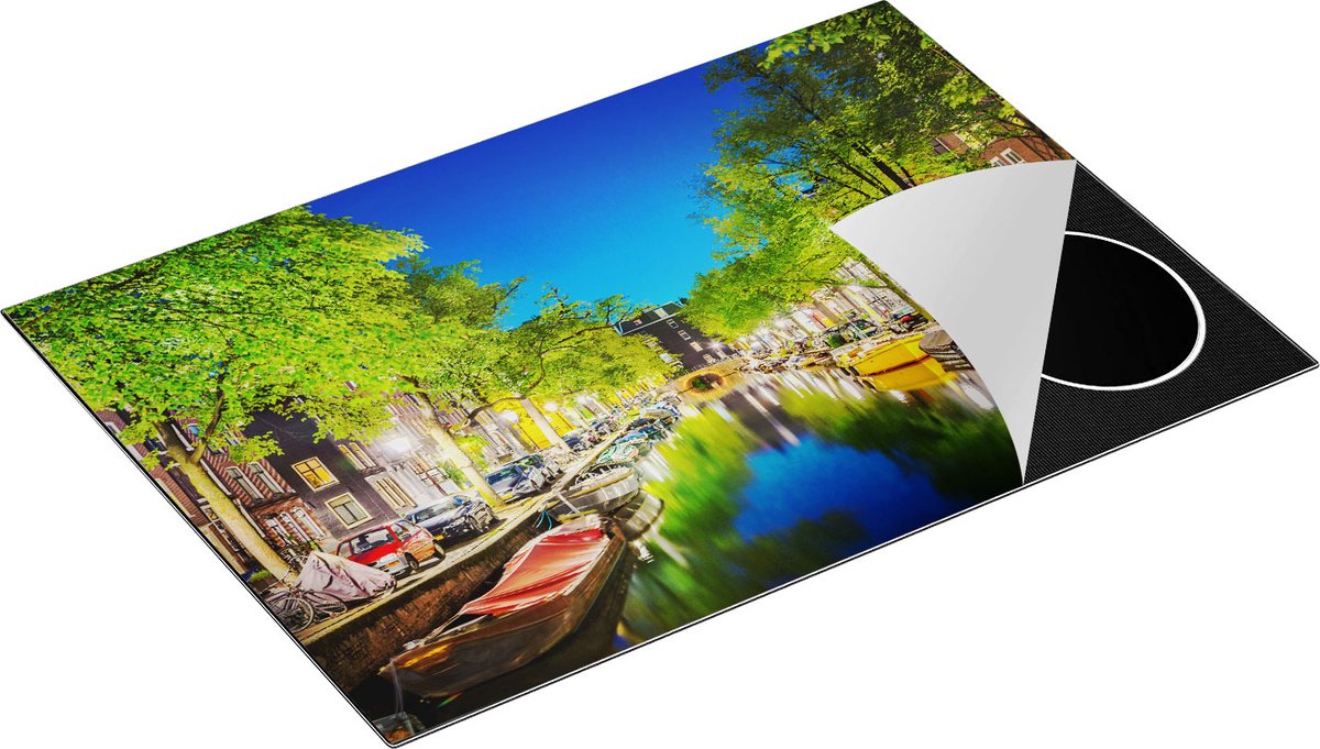 Chefcare Inductie Beschermer Amsterdamse Gracht in de Nacht - 75x50 cm - Afdekplaat Inductie - Kookplaat Beschermer - Inductie Mat