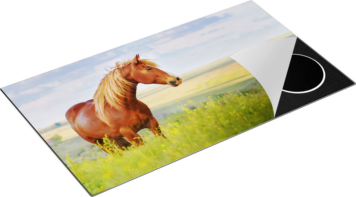 Chefcare Inductie Beschermer Bruin Paard in de Wei - 89,6x51,6 cm - Afdekplaat Inductie - Kookplaat Beschermer - Inductie Mat