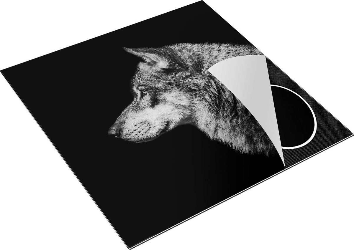 Chefcare Inductie Beschermer Wolvenkop - Wolf - Zwart Wit - 78x78 cm - Afdekplaat Inductie - Kookplaat Beschermer - Inductie Mat
