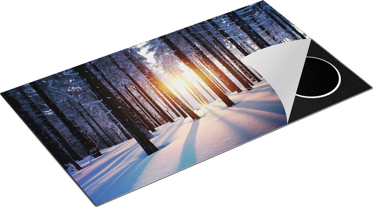 Chefcare Inductie Beschermer Bos met Sneeuw tijdens de Zonsondergang - 90x55 cm - Afdekplaat Inductie - Kookplaat Beschermer - Inductie Mat