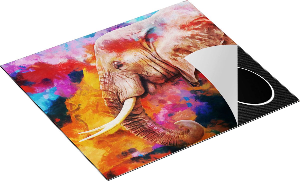 Chefcare Inductie Beschermer Kleurrijke Olifant - Abstract - 59x51 cm - Afdekplaat Inductie - Kookplaat Beschermer - Inductie Mat