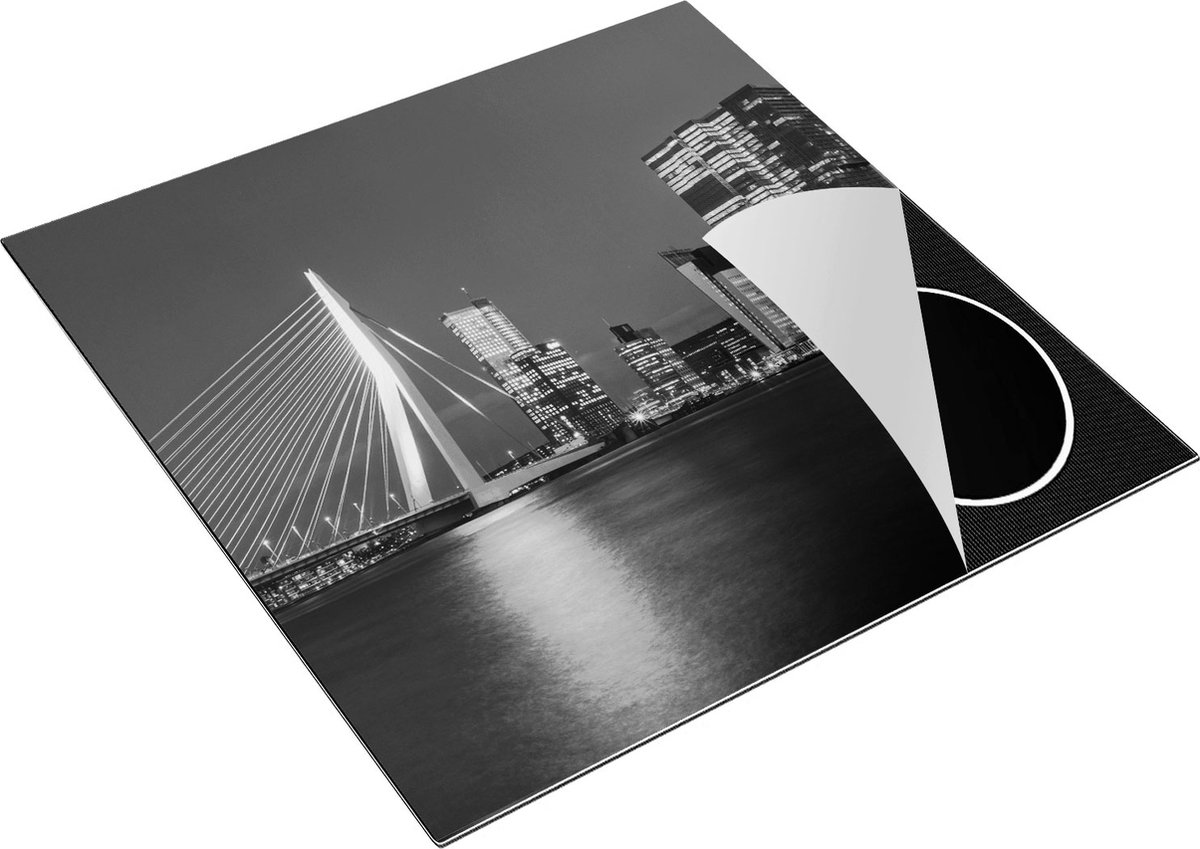 Chefcare Inductie Beschermer Rotterdamse Skyline - Zwart Wit - 78x78 cm - Afdekplaat Inductie - Kookplaat Beschermer - Inductie Mat