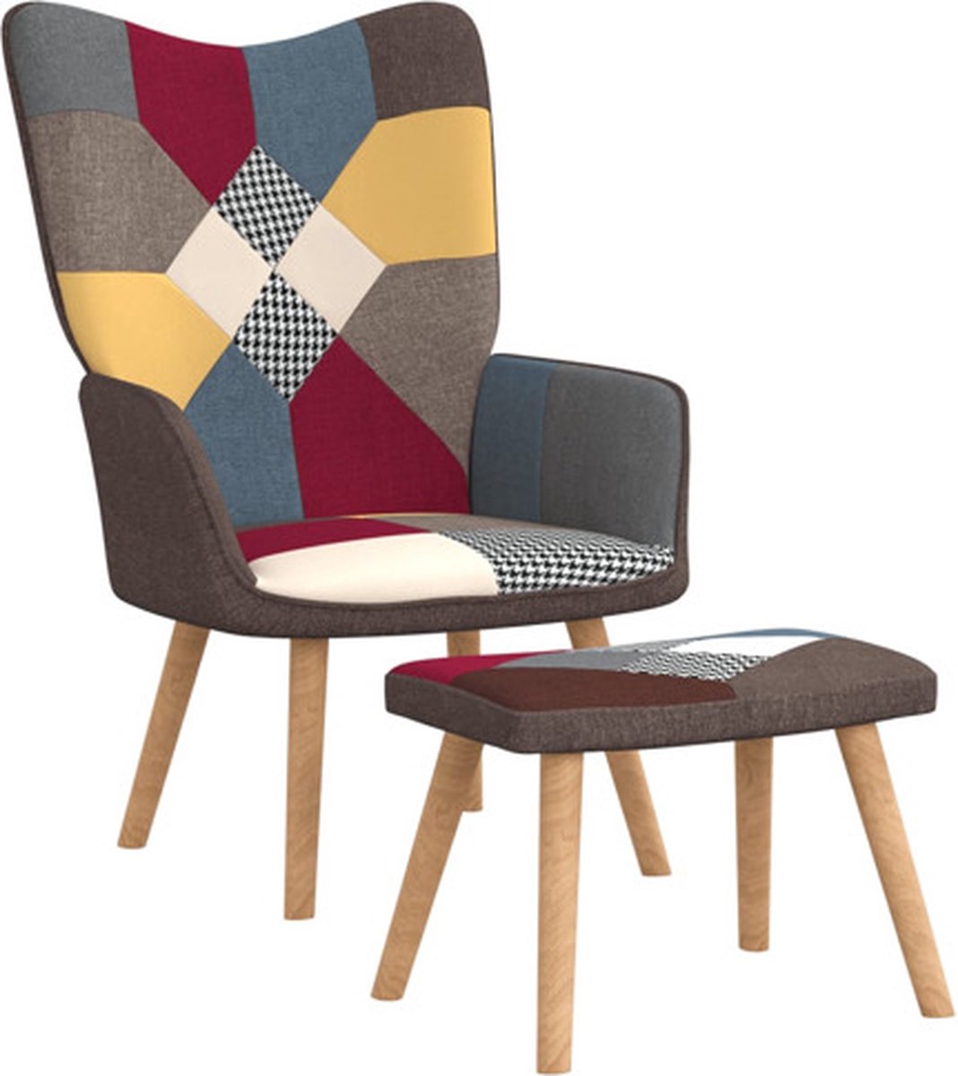 vidaXL Relaxstoel - met - voetenbank - patchwork - stof meerkleurig