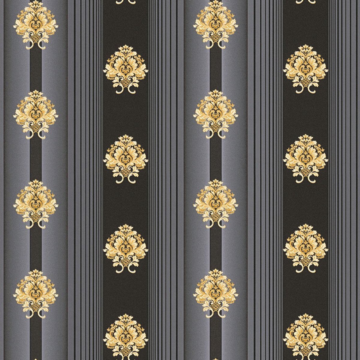 Barok behang Profhome 330846-GU vliesbehang licht gestructureerd in barok stijl mat zwart goud grijs 5,33 m2
