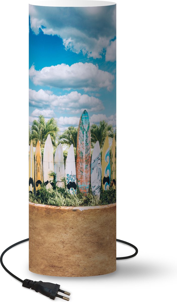 Lamp - Nachtlampje - Tafellamp slaapkamer - Surfplanken op een rij - 50 cm hoog - Ø15.9 cm - Inclusief LED lamp