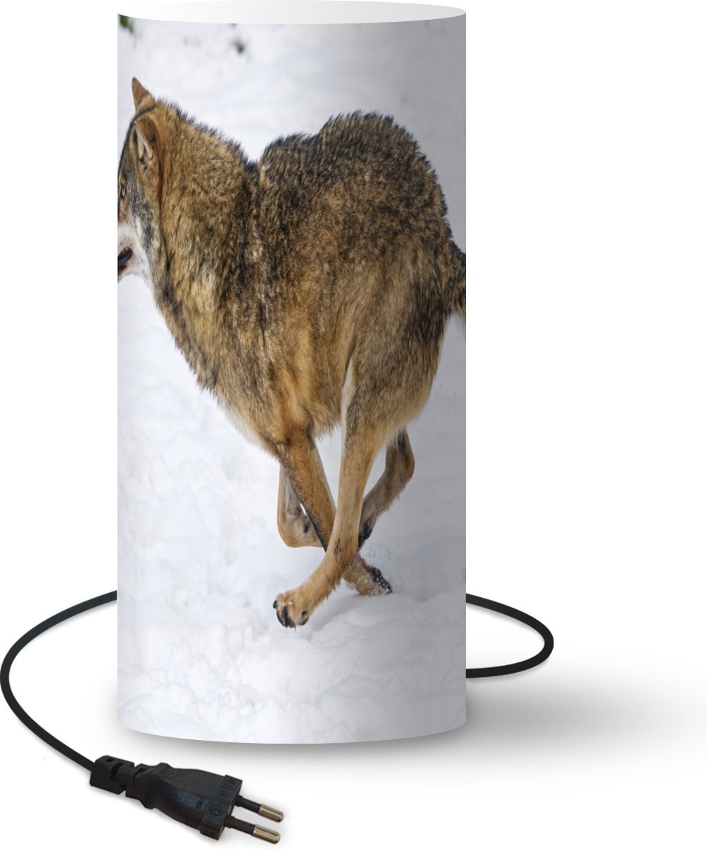 Lamp - Nachtlampje - Tafellamp slaapkamer - Wolf - Sneeuw - Koud - 54 cm hoog - Ø24.8 cm - Inclusief LED lamp