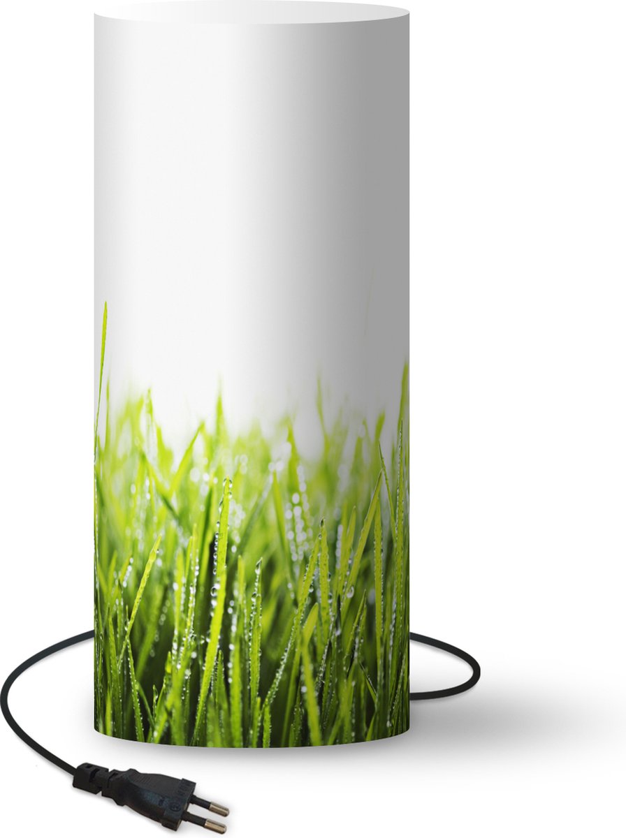 Lamp - Nachtlampje - Tafellamp slaapkamer - Helder groene gras bedekt met vroege dauw - 54 cm hoog - Ø22.9 cm - Inclusief LED lamp