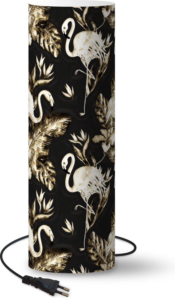 Lamp - Nachtlampje - Tafellamp slaapkamer - Flamingo - Bloemen - Goud - Patronen - 70 cm hoog - Ø22.3 cm - Inclusief LED lamp