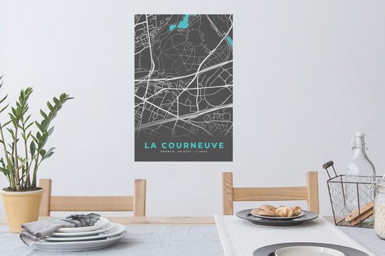 Stickers muraux - La Courneuve - Plan de ville - Plan - Carte - France - 40x60 cm - Film adhésif