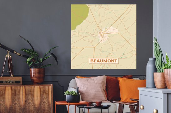 Muurstickers - Sticker Folie - Beaumont - Plattegrond - Stadskaart - Vintage - Kaart - 100x100 cm - Plakfolie - Muurstickers Kinderkamer - Zelfklevend Behang XXL - Zelfklevend behangpapier - Stickerfolie