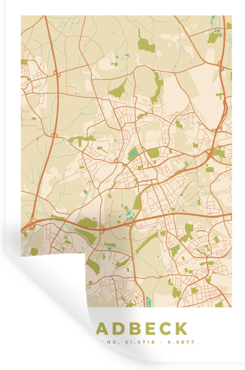 Muurstickers - Sticker Folie - Gladbeck - Plattegrond - Kaart - Stadskaart - Vintage - 80x