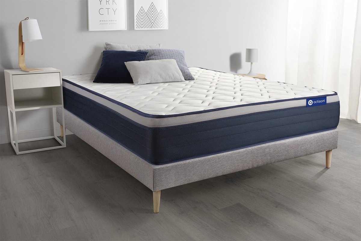 Complete boxspring met matras tweepersoons- Actisom Actilatex max grijs - Latex en traagschuim - 120 x 210 cm