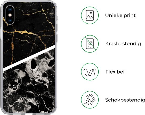 Coque iPhone Xs - Marbre - Or - Luxe - Siliconen