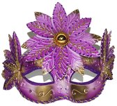 Venetiaans oogmasker roze/goud met bloem - Carnaval verkleed maskers