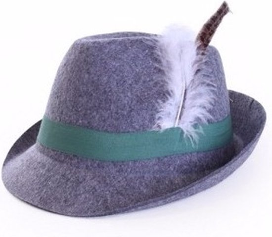 Tiroler hoedje Anton - grijs/groen - voor volwassenen - Oktoberfest/bierfeest hoedje