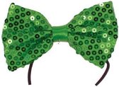 Vlinderstrikje/das groen met pailletten verkleedaccessoires voor volwassenen - Feest strikjes