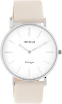 OOZOO Vintage series - Zilveren horloge met licht taupe leren band - C20250