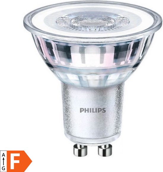 Philips LED spot GU10 3W 2700K 230lm warm wit, energieklasse F.
