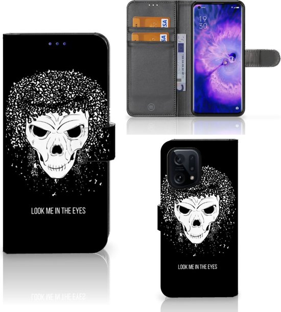 Bookstyle Case OPPO Find X5 Phone Case with Text Skull Hair