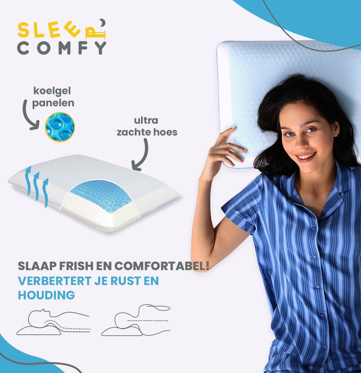 Sleep Comfy - Gel Traagschuim Serie - Hoofdkussen met koelgel - 30 dagen  Proefslapen -... | bol.com