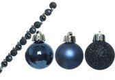 14x stuks kunststof kerstballen donkerblauw 3 cm glans/mat/glitter - Kerstversiering donkerblauw