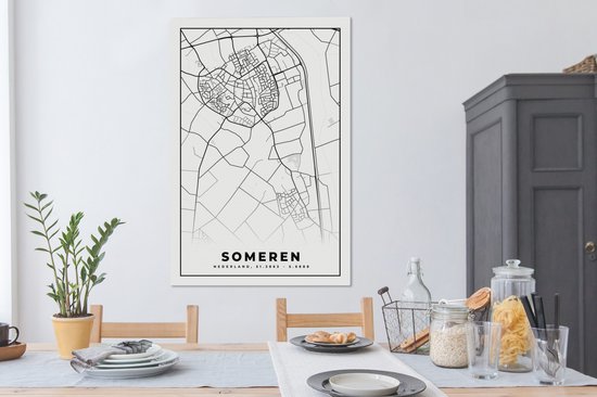 Peinture sur toile Someren - Plan de la ville - Wit - Plan d'étage - Carte - Nederland - 80x120 cm - Décoration murale