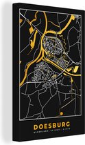 Canvas Schilderij Plattegrond - Kaart - Stadskaart - Black en gold - Doesburg - 60x90 cm - Wanddecoratie