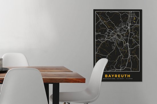 Tableau Peinture sur Toile Allemagne – Black and Gold et Or – Bayreuth – Plan de Ville – Carte – Plan d'Etage - 40x60 cm - Décoration murale