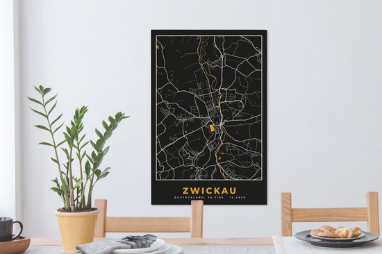 Peinture sur Toile Plan de la Ville – Carte – Allemagne – Or – Zwickau – Carte - 60x90 cm - Décoration murale