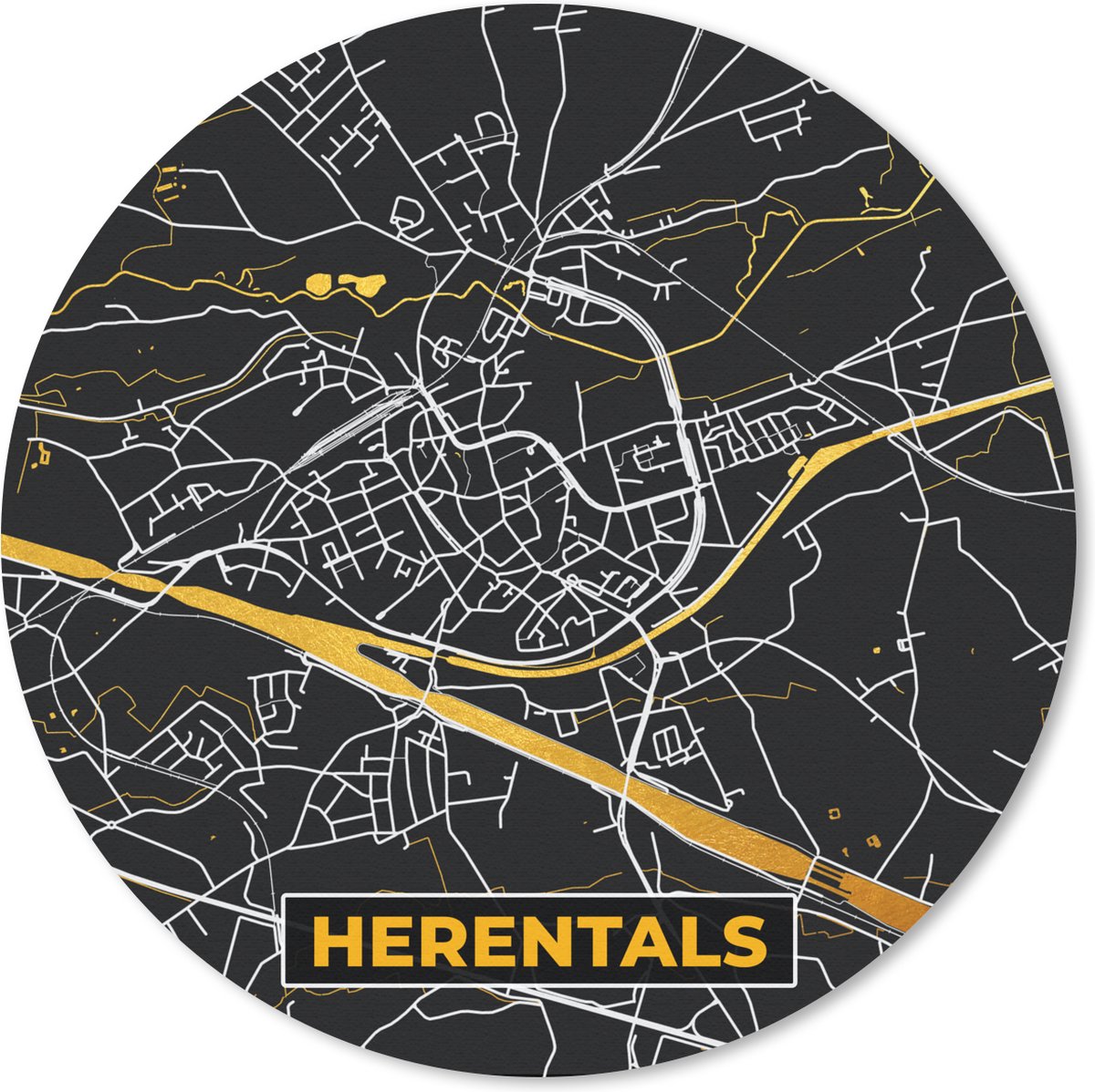 Muismat rond 20x20 cm - Mousepad Plattegrond - Herentals - Stadskaart - Kaart - Goud - Ronde muismatten - Stadskaart