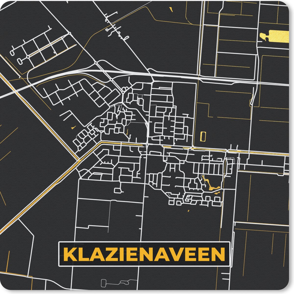 Muismat 20x20 cm - Mousepad Klazienaveen - Plattegrond - Black and Gold - Stadskaart - Kaart - Muismatten - Stadskaart