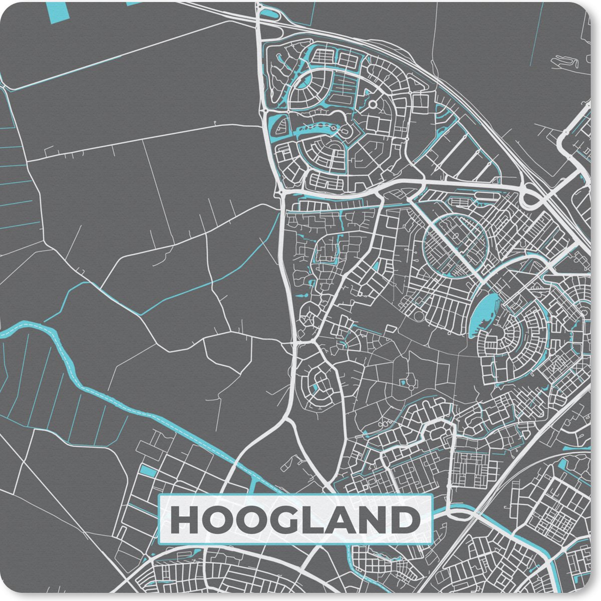 Muismat 20x20 cm - Mousepad Plattegrond - Hoogland - Kaart - Stadskaart - Muismatten - Stadskaart