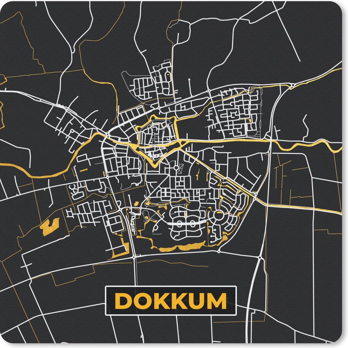Muismat 20x20 cm - Mousepad Dokkum - Stadskaart - Plattegrond - Kaart - Plattegrond - Muismatten - Stadskaart