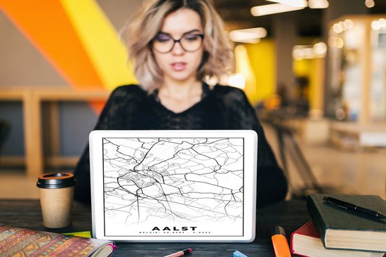 Laptop sticker - 10.1 inch - Stadskaart – Plattegrond – België – Zwart Wit – Aalst – Kaart - 25x18cm - Laptopstickers - Laptop skin - Cover - Stadskaart