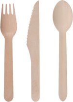 Houten wegwerp party/bbq bestek sets voor 60x personen messen/vorken/lepels van 16 cm