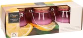 Decoris Geurkaars - citronella - 3ST - paars - in glazen potje - 8 branduren