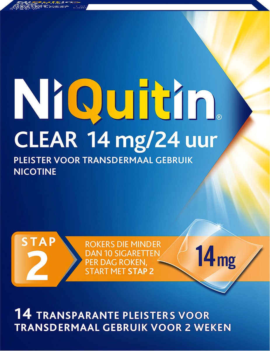 Goedkoopste NiQuitin Clear Pleisters 14mg - Stap 2 - Stoppen met roken - 14 stuks