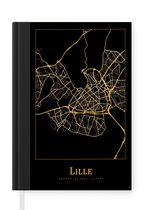 Notitieboek - Schrijfboek - Kaart - Lille - Frankrijk - Goud - Zwart - Notitieboekje klein - A5 formaat - Schrijfblok